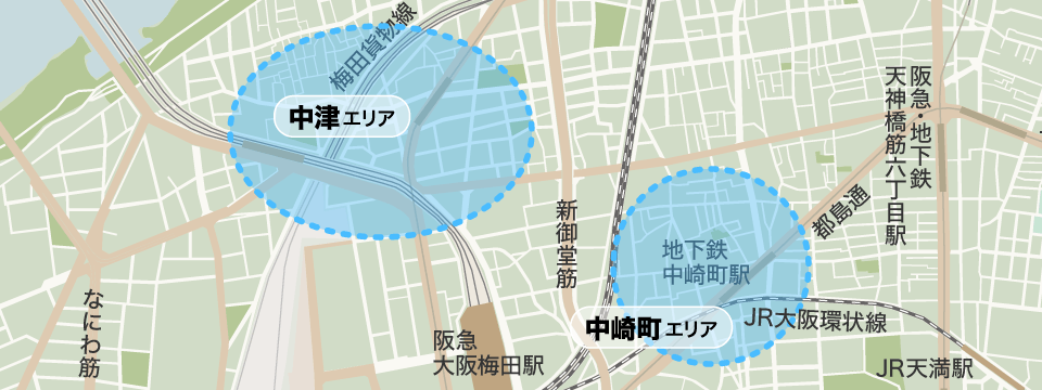 中津・中崎町ゾーン Map