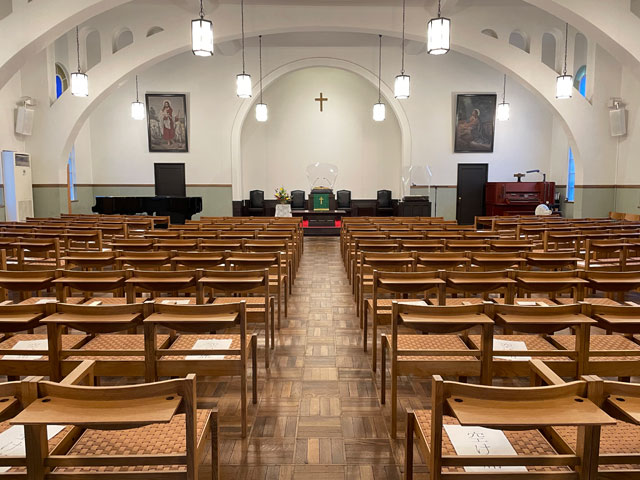 Children and adults can worship together in this spacious chapel.